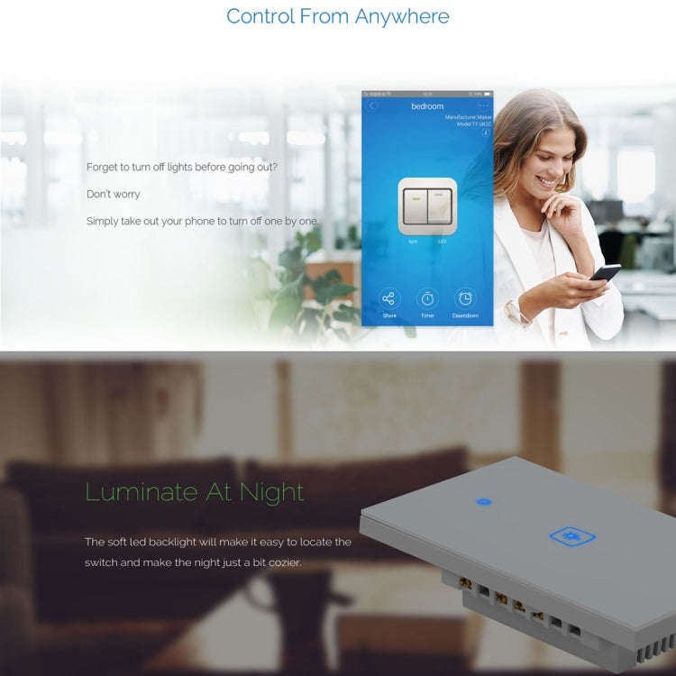 WS-US-01 EWeLink APP & Touch Control 2A 1 Gang Tempered Glass Panel Smart Wall Switch, AC 90V-250...