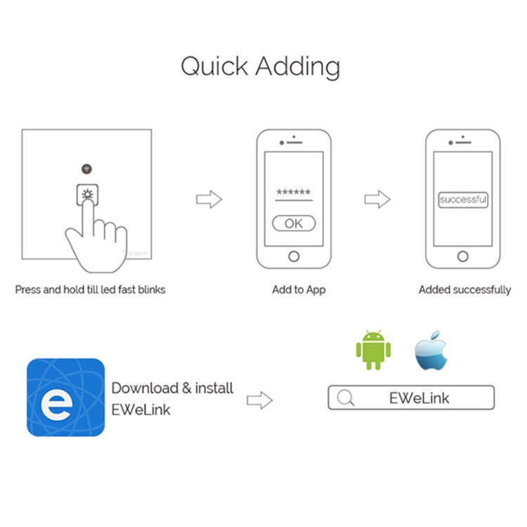 WS-US-01 EWeLink APP & Touch Control 2A 1 Gang Tempered Glass Panel Smart Wall Switch, AC 90V-250...