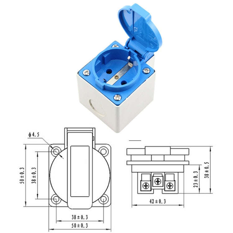 Outdoor IP44 Waterproof Socket with Cover, EU Plug