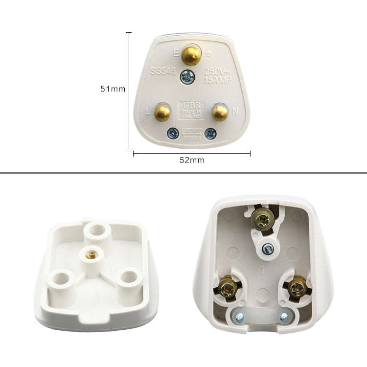Three Pin Cylinder 15A Power Plug, UK Plug