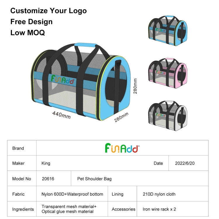 FUNADD Pet Travel Carrier Bag Shoulder Foldable Tote Bag(Blue)