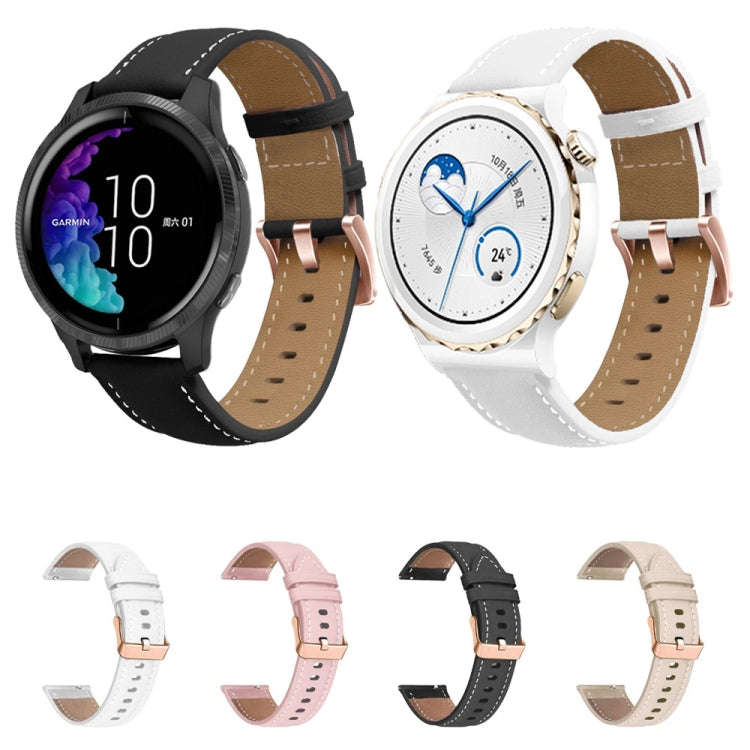 For Garmin Forerunner 265S / 255S / Venu 2S 18mm Rose Gold Buckle Genuine Leather Watch Band (Pink)