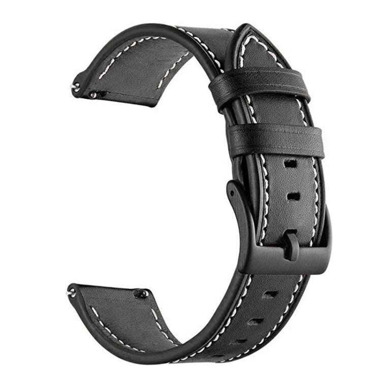 For Garmin Forerunner 265 / 255 / Vivoactive 4 / Venu 2 22mm Stitching Black Buckle Genuine Leath...