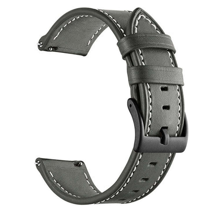 For Garmin Forerunner 265 / 255 / Vivoactive 4 / Venu 2 22mm Stitching Black Buckle Genuine Leath...