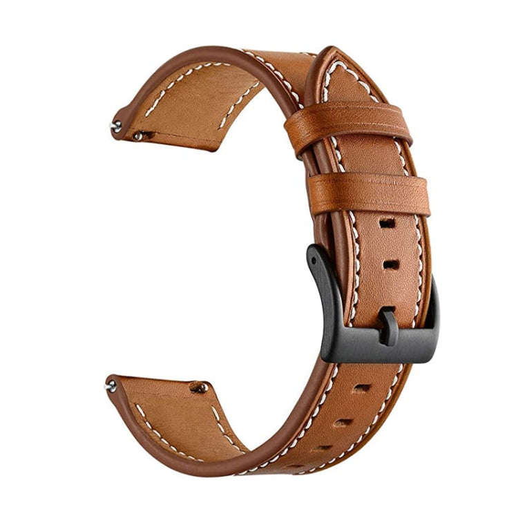 For Garmin Forerunner 265 / 255 / Vivoactive 4 / Venu 2 22mm Stitching Black Buckle Genuine Leath...