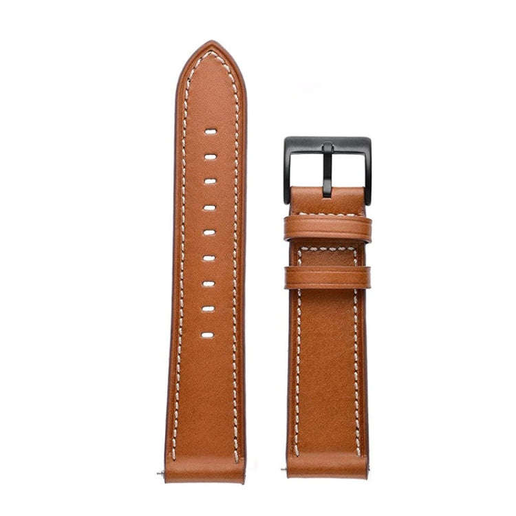 For Garmin Forerunner 265 / 255 / Vivoactive 4 / Venu 2 22mm Stitching Black Buckle Genuine Leath...