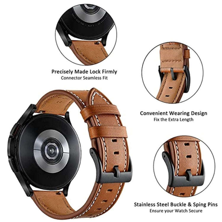 For Garmin Forerunner 265 / 255 / Vivoactive 4 / Venu 2 22mm Stitching Black Buckle Genuine Leath...