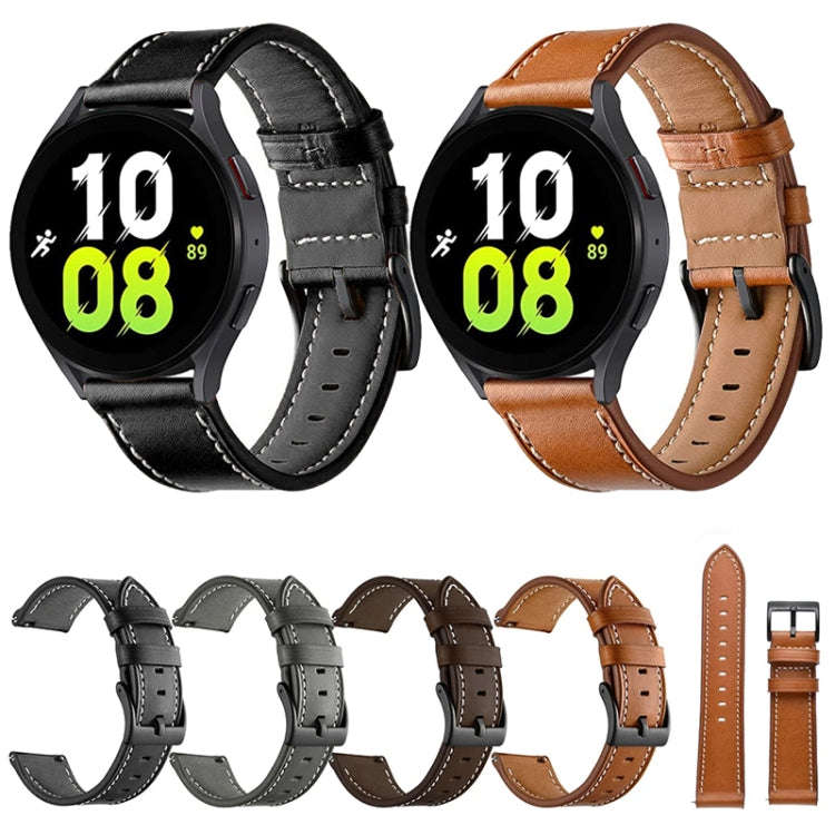 For Garmin Forerunner 265 / 255 / Vivoactive 4 / Venu 2 22mm Stitching Black Buckle Genuine Leath...