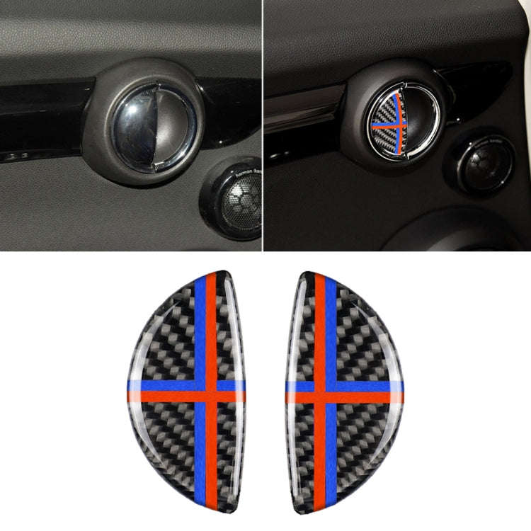 2 PCS Red Blue Color R / F Universal Car Door Handle Carbon Fiber Decorative Sticker for BMW Mini...