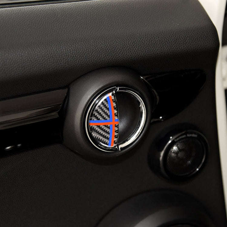 2 PCS Red Blue Color R / F Universal Car Door Handle Carbon Fiber Decorative Sticker for BMW Mini...