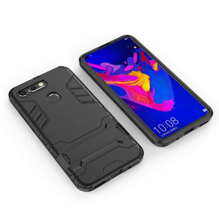 Shockproof PC + TPU Case for Huawei Honor V20, with Holder (Black)