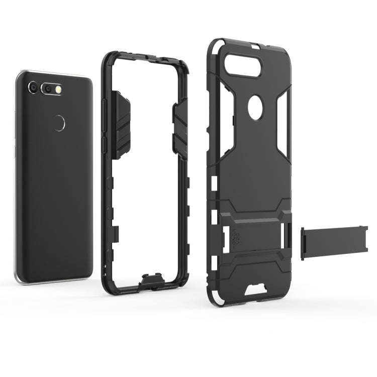 Shockproof PC + TPU Case for Huawei Honor V20, with Holder (Black)