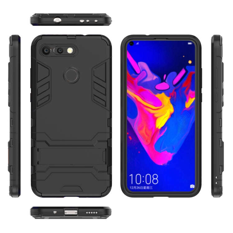 Shockproof PC + TPU Case for Huawei Honor V20, with Holder (Black)