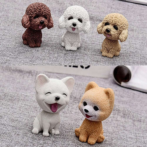 Shaking Head Dog Car Ornaments Resins Lovely Cartoon Dog New Year Gifts with Double-sided Adhesiv...
