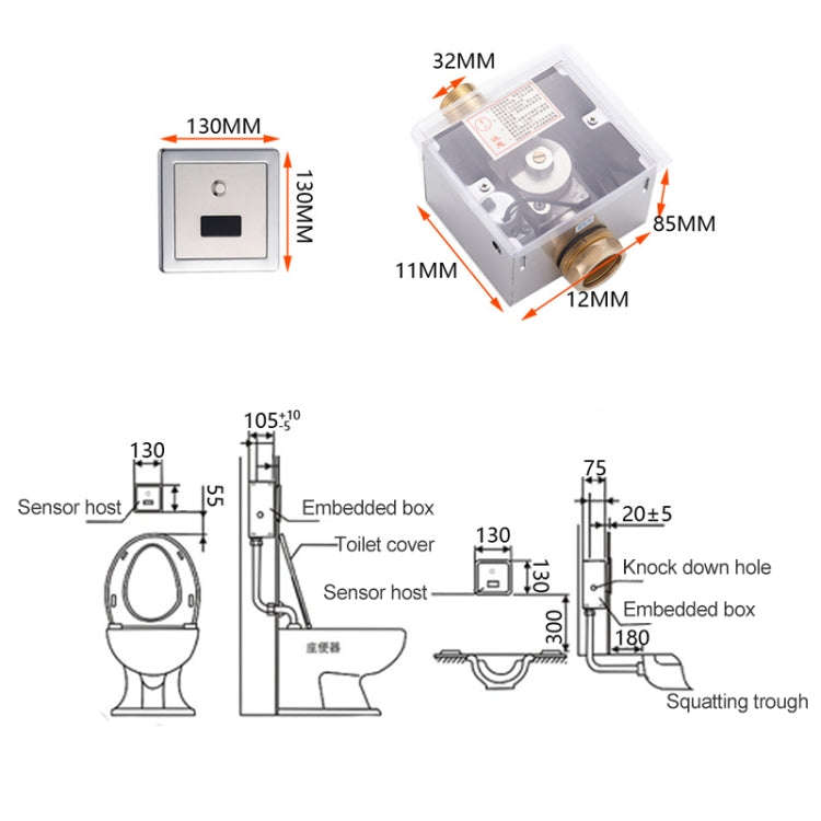 Recessed Wall in Type Flush Valve for Auto-induction Toilet, with Automatic and Manual Function D...