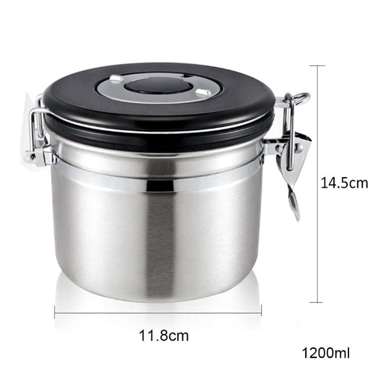 1200ml Stainless Steel Sealed Food Coffee Grounds Bean Storage Container with Built-in CO2 Gas Ve...