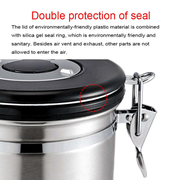 1200ml Stainless Steel Sealed Food Coffee Grounds Bean Storage Container with Built-in CO2 Gas Ve...