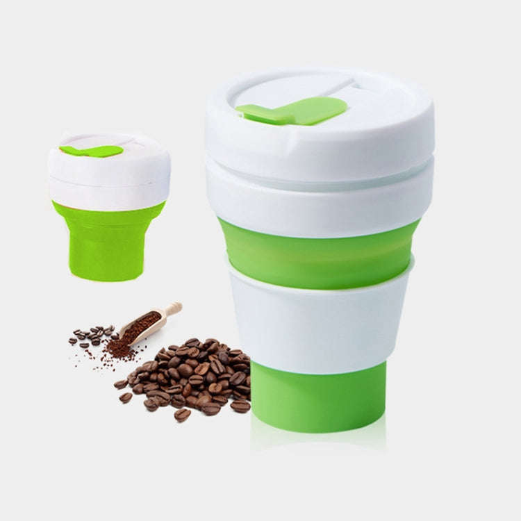 350ml Outdoor Pocket-Sized Coffee Tea Collapsible Travel Mug Silicone Cup with Lid (Green)
