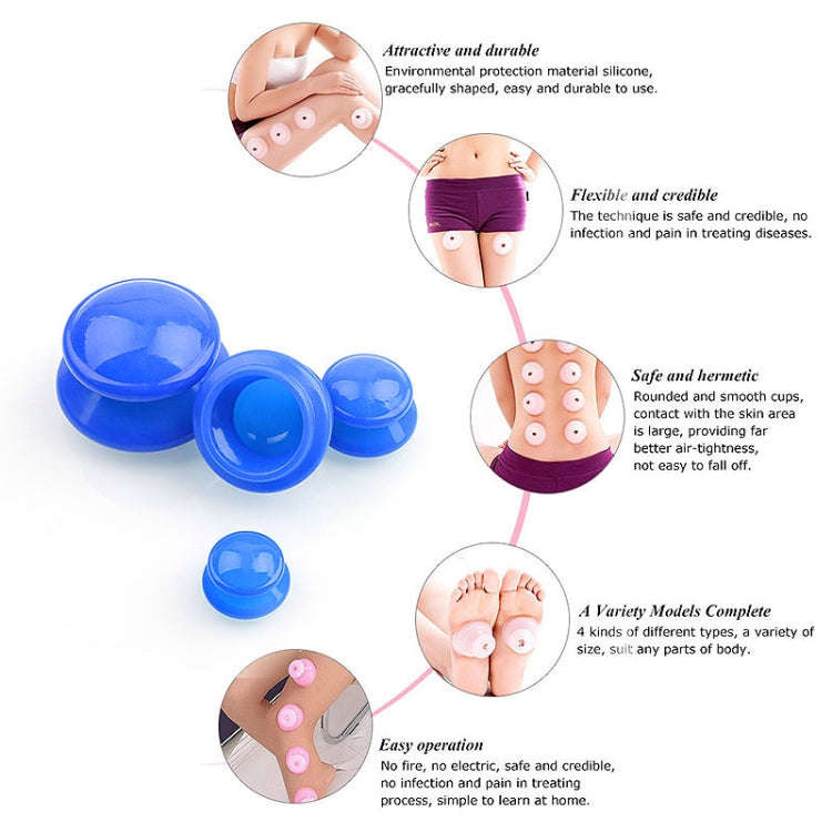4 Cups / Set Health Care Body Massage Cupping Therapy Anti Cellulite Silicone Vacuum Cups(Blue)