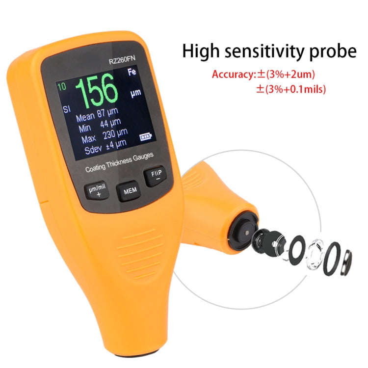 RZ260FN Ferrous & Non-Ferrous 2 in 1 LCD Display Ultrasonic Coating Paint Thickness Gauge Meter T...