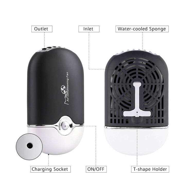Portable Mini USB Charging Air Conditioner Refrigerating Handheld Small Fan (Black)