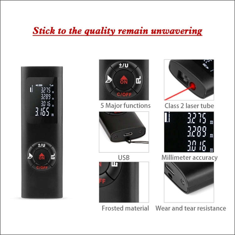 JQ-60 Mini Laser Distance Meter 60m Rechargeable Digital Handheld Laser Rangefinder (Black)
