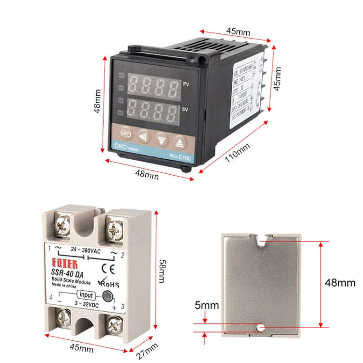 6600W REX-C100 Thermostat + Heat Sink + Thermocouple + SSR-60 DA Solid State Module Intelligent T...