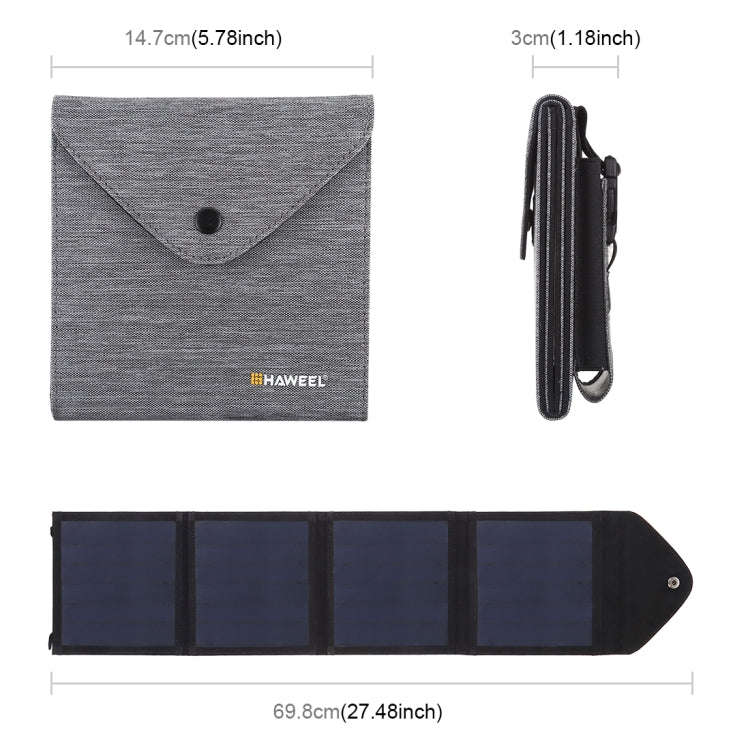 HAWEEL 14W Ultrathin Foldable Solar Panel Charger with 5V / 2.2A USB Port, Support QC3.0 and AFC(...