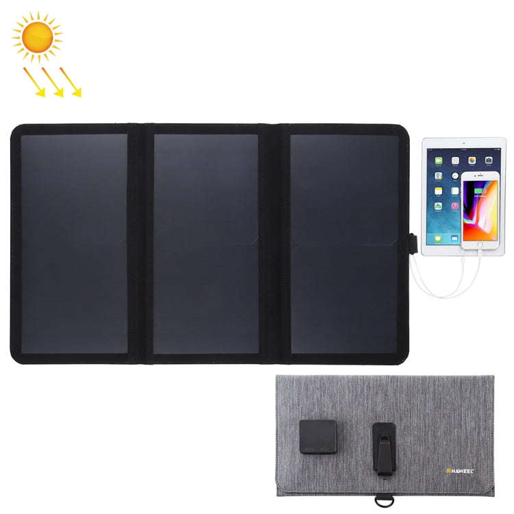 HAWEEL 21W Ultrathin 3-Fold Foldable 5V / 3A Solar Panel Charger with Dual USB Ports, Support QC3...