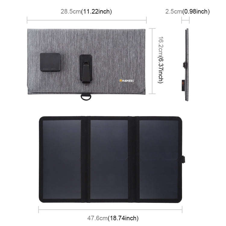 HAWEEL 21W Ultrathin 3-Fold Foldable 5V / 3A Solar Panel Charger with Dual USB Ports, Support QC3...