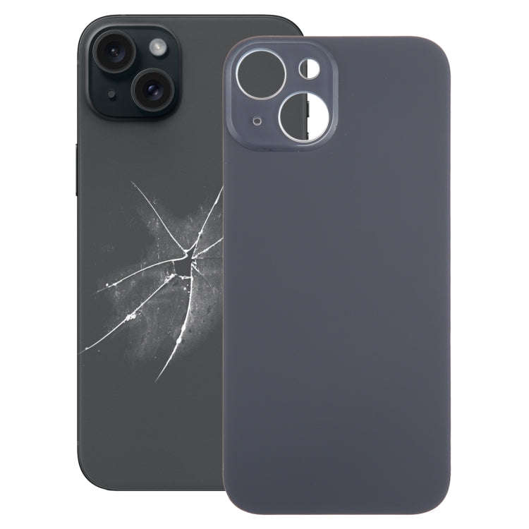 For iPhone 15 Easy Replacement Big Camera Hole Glass Back Battery Cover(Black)