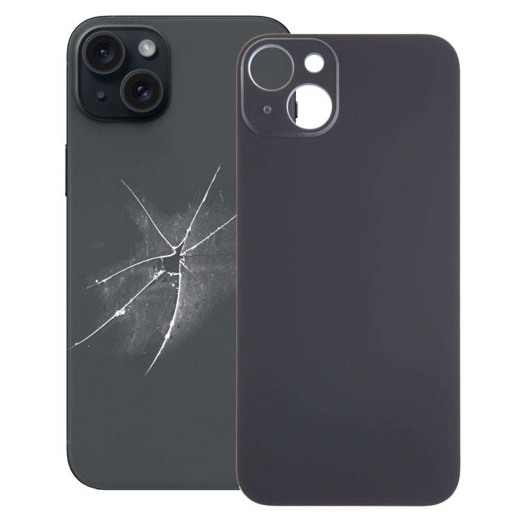 For iPhone 15 Plus Easy Replacement Big Camera Hole Glass Back Battery Cover(Black)