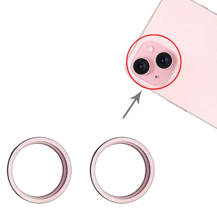 For iPhone 15 / 15 Plus 2pcs/set Rear Camera Glass Lens Metal Outside Protector Hoop Ring (Pink)