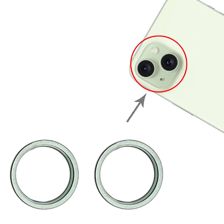 For iPhone 15 / 15 Plus 2pcs/set Rear Camera Glass Lens Metal Outside Protector Hoop Ring (Green)