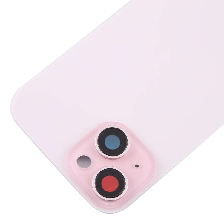 For iPhone 15 Plus Glass Battery Back Cover with Camera Lens Cover(Pink)