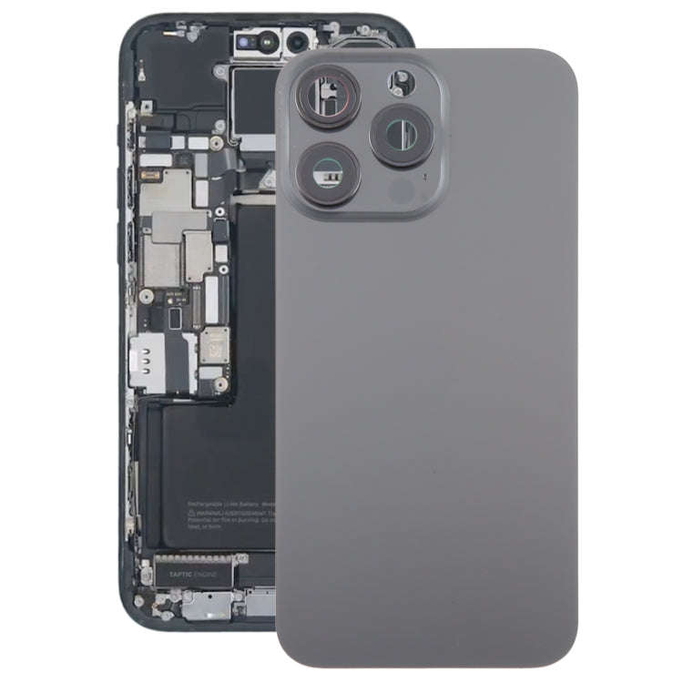 For iPhone 15 Pro Glass Battery Back Cover with Camera Lens Cover(Black)