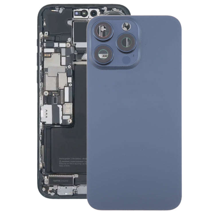 For iPhone 15 Pro Glass Battery Back Cover with Camera Lens Cover(Blue)