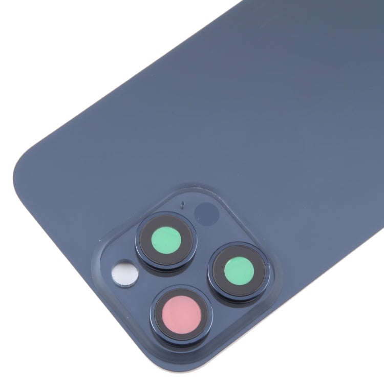 For iPhone 15 Pro Glass Battery Back Cover with Camera Lens Cover(Blue)