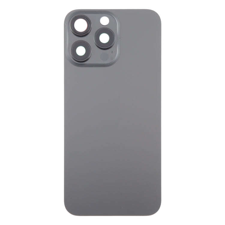 For iPhone 15 Pro Max Glass Battery Back Cover with Camera Lens Cover(Black)