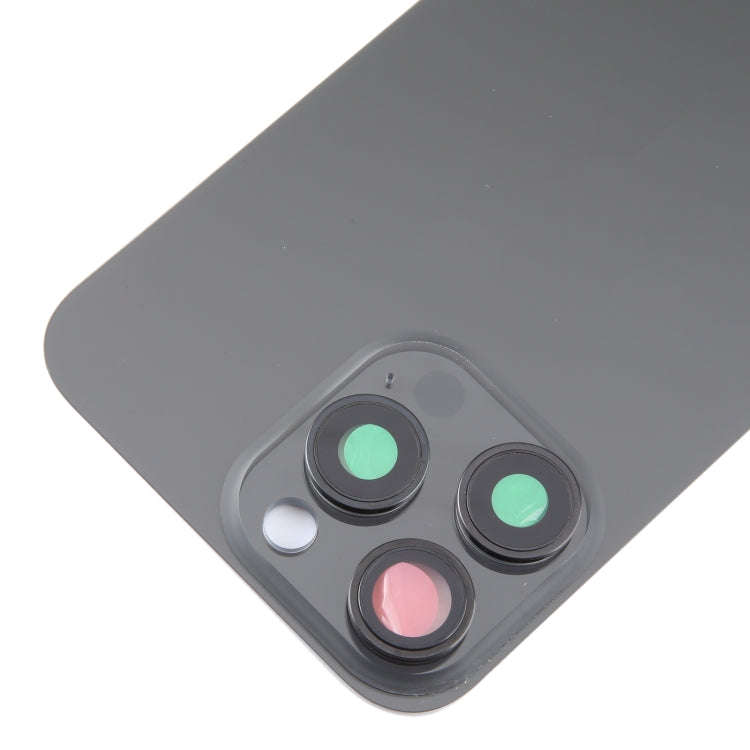For iPhone 15 Pro Max Glass Battery Back Cover with Camera Lens Cover(Black)