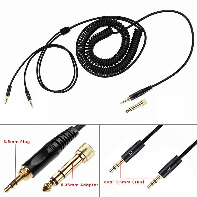 ZS0227 Headphone Dual 3.5mm Spring Audio Cable for Denon AH-D7100 7200 D600 D9200 5200 (Black)