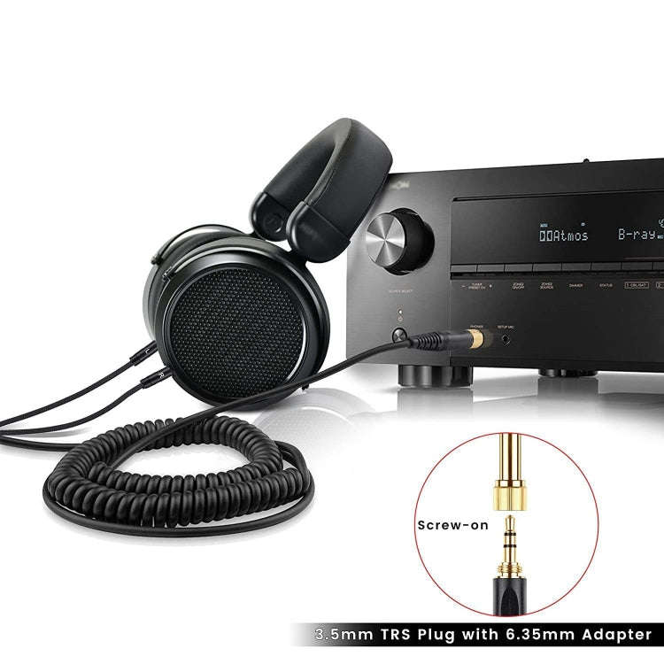 ZS0227 Headphone Dual 3.5mm Spring Audio Cable for Denon AH-D7100 7200 D600 D9200 5200 (Black)