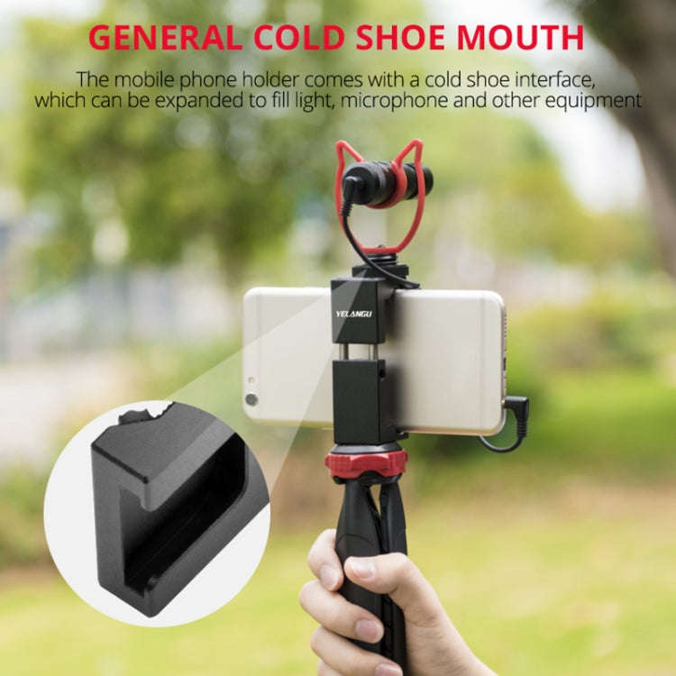 YELANGU PC141 Spring Style Auto Telescopic Phone Holder Bracket with Cold Shoe Base Mount(Black)
