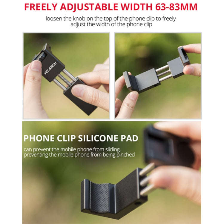 YELANGU PC142 Knob Style Phone Holder Bracket with Cold Shoe Base Mount(Black)