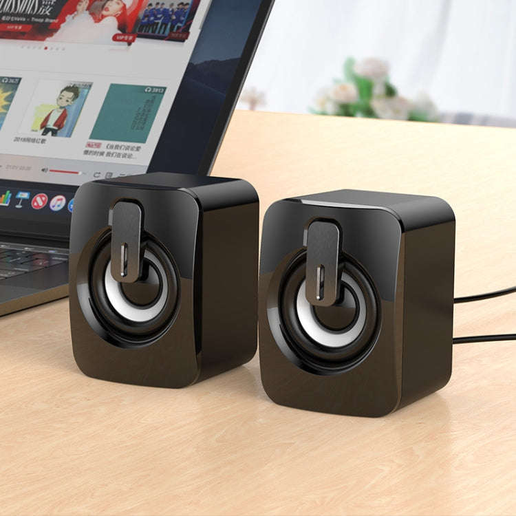 A2 USB 2.0 Wire-controlled Illuminated Mobile Phone Computer Mini Desktop Speaker(Black)