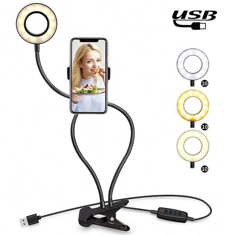 Makeup USB Selfie Ring Light with Clip Lazy Bracket Cell Phone Holder Stand, With 3-Light Mode, 1...