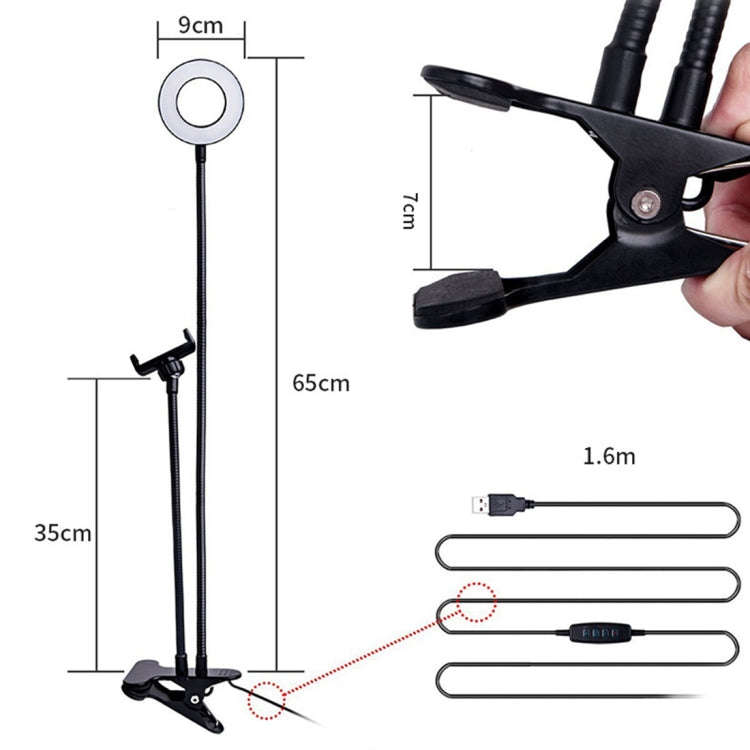 Makeup USB Selfie Ring Light with Clip Lazy Bracket Cell Phone Holder Stand, With 3-Light Mode, 1...