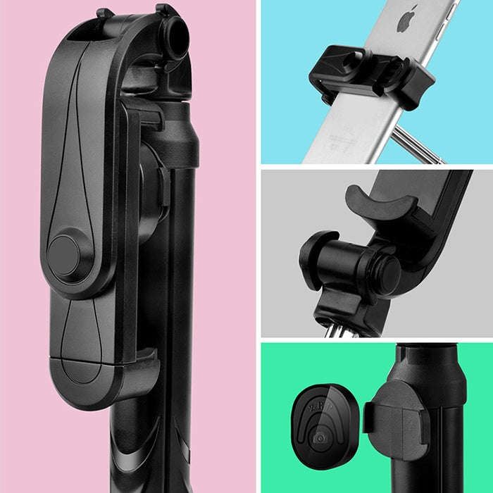 XT10 Multi-function Mobile Live Broadcast Bluetooth Self-timer Pole Tripod (Black)