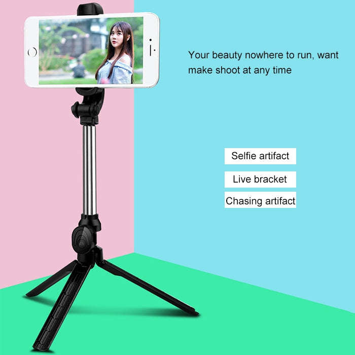 XT10 Multi-function Mobile Live Broadcast Bluetooth Self-timer Pole Tripod (Black)