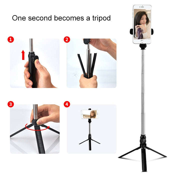 XT10 Multi-function Mobile Live Broadcast Bluetooth Self-timer Pole Tripod (Black)